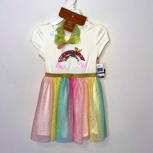 Rainbow little girl Summer Tull Dress size 5 With Accessory /birthday/party